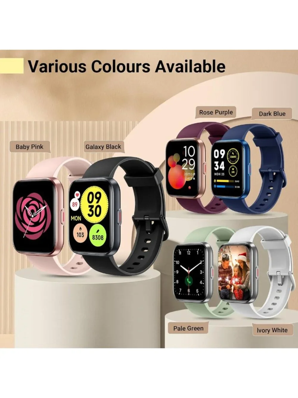 Stylish 1.8'' Fitness Tracker Smartwatch for All, Waterproof, Heart Rate